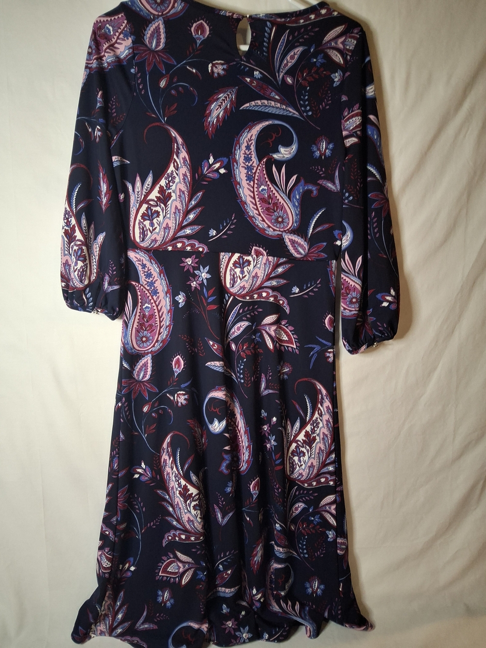 Talbots Navy Paisley Midi Dress with Pink & Blue‎ Accents - Picture 3 of 5